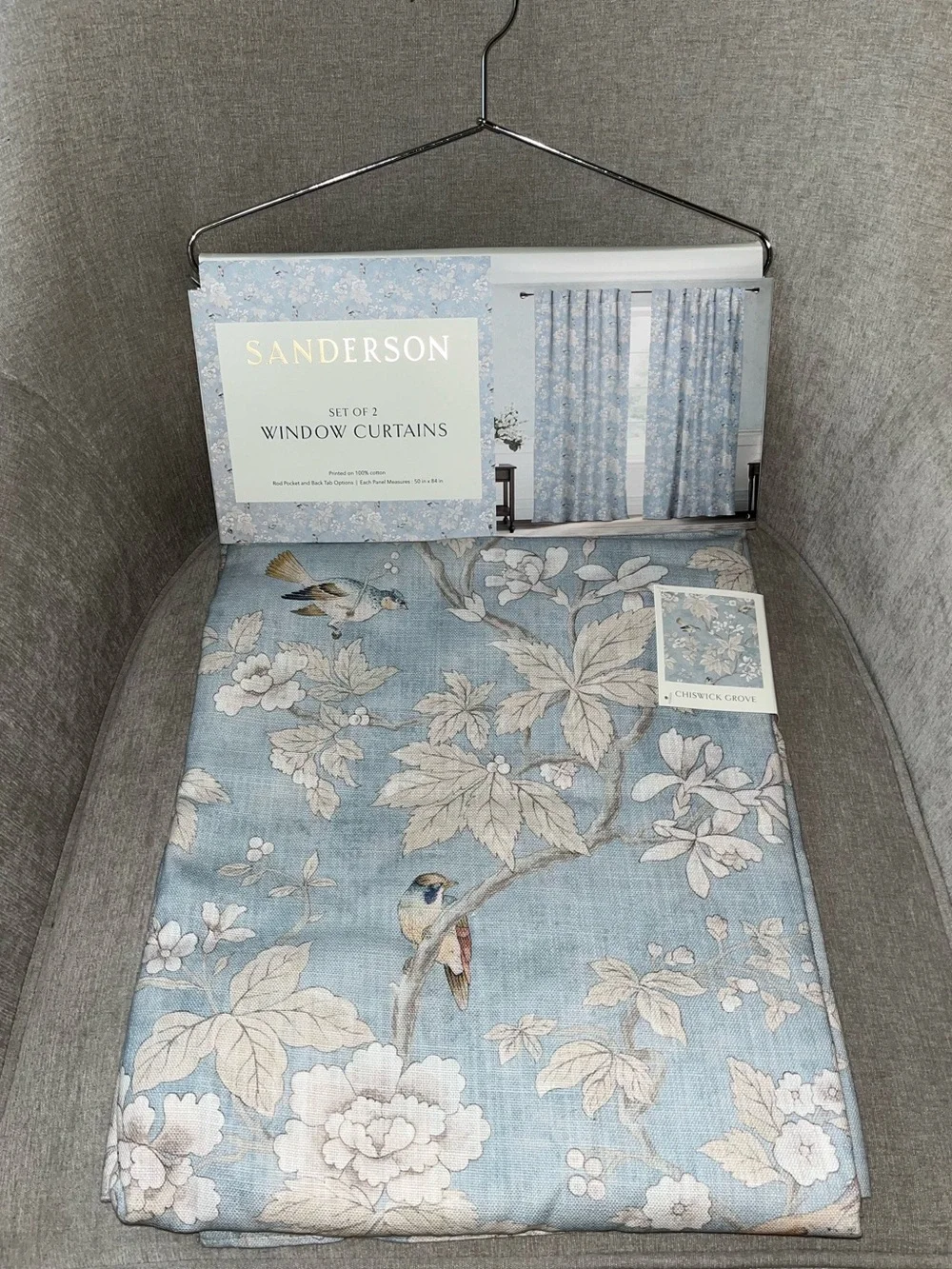 NWT Sanderson Chiswick Grove Floral Bird design Drapes 2 Panels Size 50